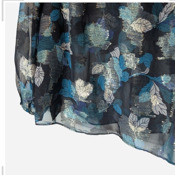 Pre-owned Chico's Black and Blue Leaf Print Blouse - Picture 6 of 10